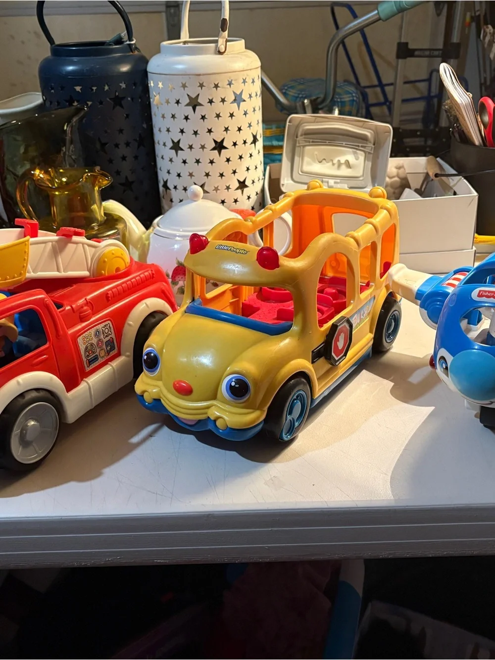 Fisher-Price Blue Airplane and Yellow School Bus Fire truck